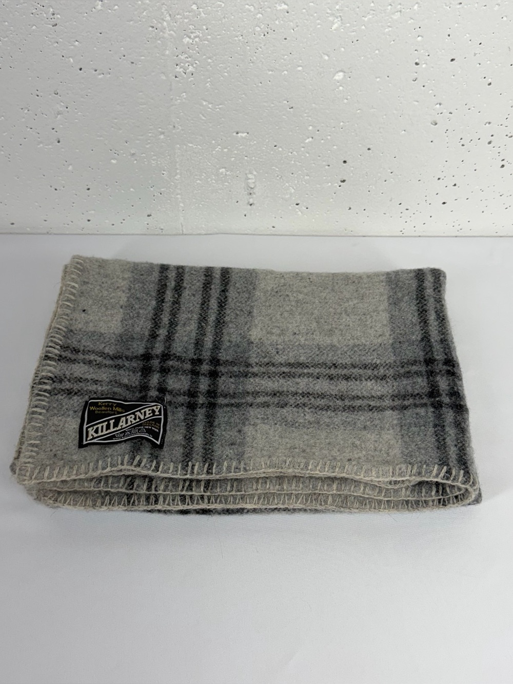 Killarney Kerry Wollen Mills Ireland Small Gray Wool Blanket Throw 30.5 x 46”